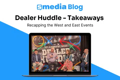 Dealer Huddle event backdrop with speakers and attendees engaging during panel discussion